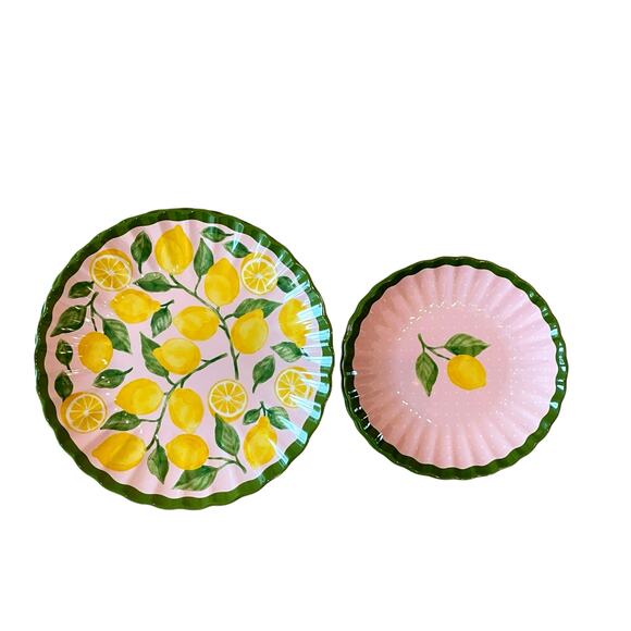 C&C California Macroom Lemon Melamine Salad & Dinner Plate Set of 8 Pink NEW - Picture 5 of 16